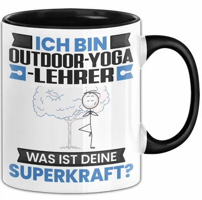 Produktbild von Outdoor-Yoga-Lehrer Tasse Geschenk für Outdoor-Yoga-Lehrer Geburtstag Lustiger Spruch Kaffee-Becher Was Ist Deine Superkraft (Schwarz)