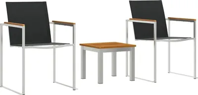 Produktbild von "2026 MODERNE" Garten Essgruppe - elegantes Design - Sitzgruppe/Tisch+ Stuhl - 3 pcs Braun und Schwarz Massivholz Akazie - Terassenmöbel NeuMöbel801804