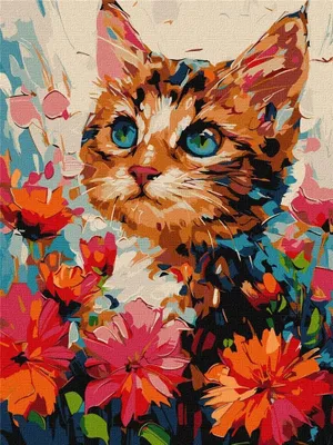 Obrázok produktu pre Maľba podľa čísel - Mačka v kvetoch 30x40cm