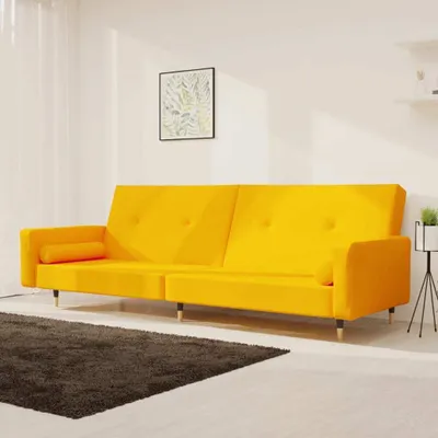 Produktbild von Schlafsofa 2-Sitzer mit 2 Kissen Gelb Samt 375753
