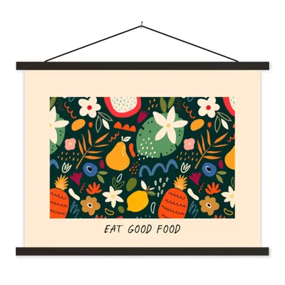 Produktbild von MuchoWow® Textilposter Zitate - Essen - Essen Sie gut - Sprichwörter 150x113 cm mit holzfarbenen Rahmen - Poster
