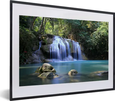 Produktbild von MuchoWow® MuchoWow® Gerahmtes Poster Felsen unter den Wasserfällen des Erawan-Nationalparks 40x30 cm - Poster mit zchwarzem Bilderrahmen - Bilderrahmen - Poster im Rahmen