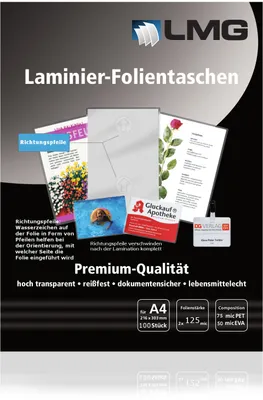 Produktbild von Laminierfolien A4 (216 x 303 mm), 2 x 125 mic, glänzend, mit Pfeilen (100 Stück)