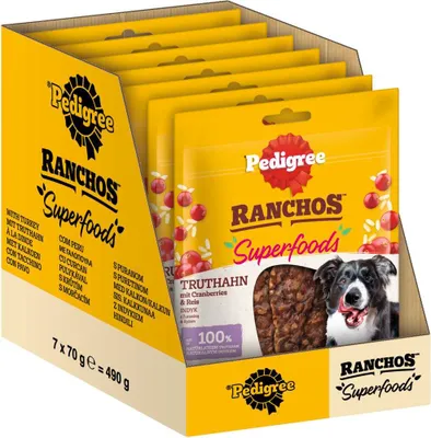 Produktbild von PEDIGREE® RANCHOS™ Superfoods Truthahn 7 x 70g