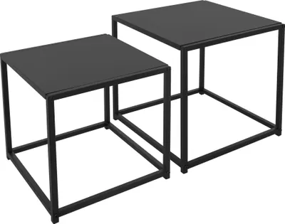 Produktbild von ml-design Beistelltisch Satztische Metall Schwarz matt Quadratisch Industriedesign 2er Set 40x40x40cm & 35x35x35cm Innen platzsparend