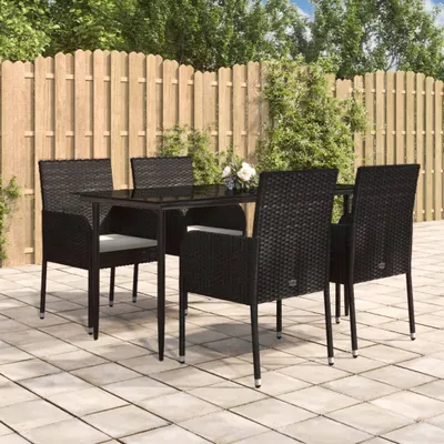 Produktbild von BEI CLORIS Gartenmöbel Set Balkonmöbel-Set 5-tlg. Garten-Essgruppe mit Kissen Schwarz Poly Rattan - Gartenmöbelgarnituren Neu7576146 2parcel