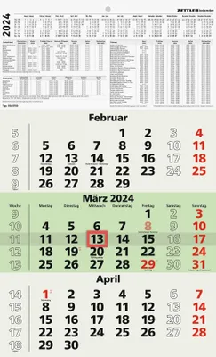 Obrázek produktu pro Zettler 602432 Tříměsíční nástěnný kalendář 956 - 29,7 x 48,5 cm, recyklovaný papír