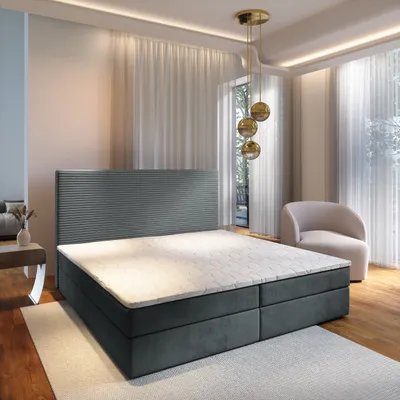 Produktbild von Masseno Boxspringbett GIARRO 140x200 cm Komplett-Set mit Bonell Matratze und Topper, Polsterbett mit Bettkästen -Grau, POSO 60 + PAROS 06