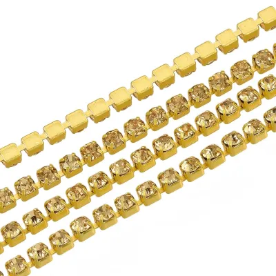 Productafbeelding van Kristal-strassketting - 2,5 mm kristal-klauwtjesketting - Geschikt voor knutselen en sieraden maken - Citroenkwarts, 9,1 meter