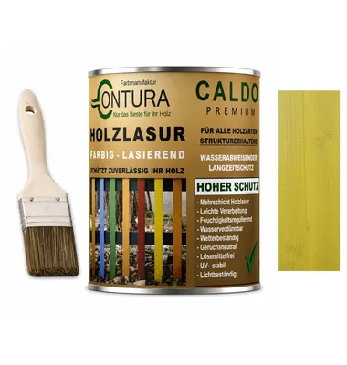 Produktbild von Contura Holzlasur Langzeitschutz Lasur + Pinsel Holz Außen Dauerschutzlasur Holzfarbe - 750ml. + Pinsel / Limette / Gelb - 10.10