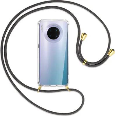Produktbild von Handykette Backcover-Schutzhülle mit Band (Metall goldfarben) für Huawei Mate 30 Pro - dunkelgrau