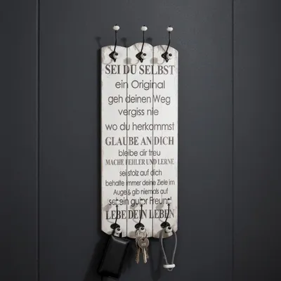 Produktbild von Wandgarderobe 100x40cm Sei Du Selbst 6 Kleiderhaken Flurpaneel Holz Deko Eingang