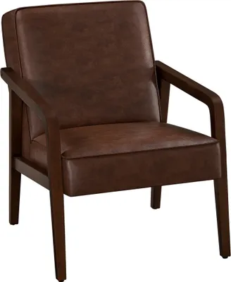Produktbild von Yaheetech Loungesessel Vintage Sessel aus Kunstleder, Relaxsessel mit Massivholzbeinen, Dunkelbraun