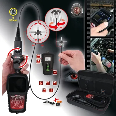 Obrázek produktu pro KS TOOLS Sada HD videoskopu s Ø 3,9 mm 180° a 0° sondou HD přední kamery s pružným PVC krytem 3 ks - 550.7550