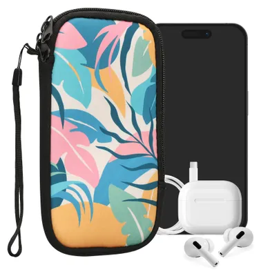 Produktbild von kwmobile Handytasche für Smartphones XXL - 7" - Neopren Handy Tasche Hülle Cover Case Schutzhülle - Tropischer Dschungel Rosa Gelb Grün - 17,7 x 8,5
