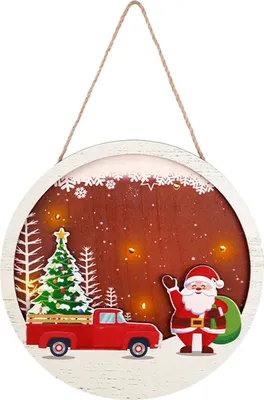Produktbild von Weihnachts-Holzanhänger Mit LED-Beleuchtung 28 Cm, Weihnachtsbaum Elch Schneemann Schneeflocke, Für Tür Fenster Wand Deko