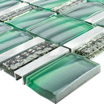 Produktbild von Glas Metall Mosaikfliesen Union Grün Silber
