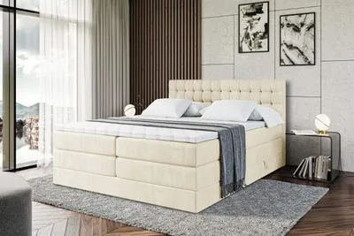 Produktbild von ALTDECOR Boxspringbett mit Matratze und Lattenrost  - VIONE KING  - 180x200 cm  - Beige Monolith 04 - Topper, Polsterbett mit Bettkasten, Bett mit Stauraum H3 - und H4 - Matratze, Doppelbett, Springboxbett