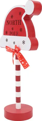Productafbeelding van Kerstverlichting, tafellamp met batterijen, LED, "Noordpool"-bordje, nachtlampje voor naast het bed, bij de open haard of voor een feest