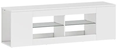 Produktbild von 140 cm TV-Ständer, Fernseh-Kommode, 6 Fächer, 2 Glasregale, Spanplatte, Weiß