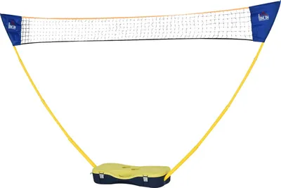Produktbild von Badminton Netz Mit Stand, Badminton-Netzständer, Tragbarer Netzständer, Badmintonnetz Mit 4 Badminton-Schlägern, Outdoor-Sport, Gelb+Blau
