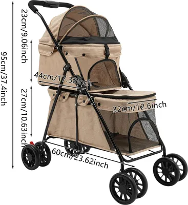 Immagine prodotto di Passeggino per animali domestici - Passeggino a due piani - Pieghevole - Per cani e gatti di piccola taglia - Con cestino portaoggetti - Per passeggiate e viaggi - Blu zaffiro