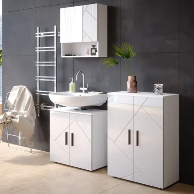 Produktbild von Badmöbel-Set Vicco Irma Weiß Hochglanz 2 Teile, mit Midischrank, Model 55199
