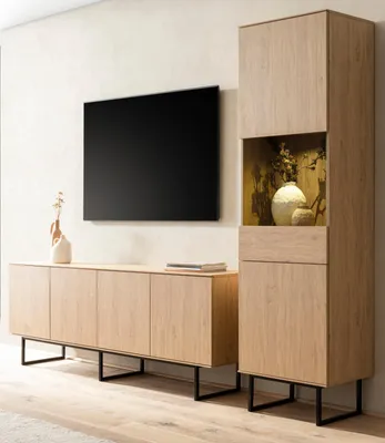 Produktbild von Wohnwand "Breda" in Stone Eiche Wohnkombination 2-teilig 273 cm, mit Push-to-Open und inklusive Beleuchtung