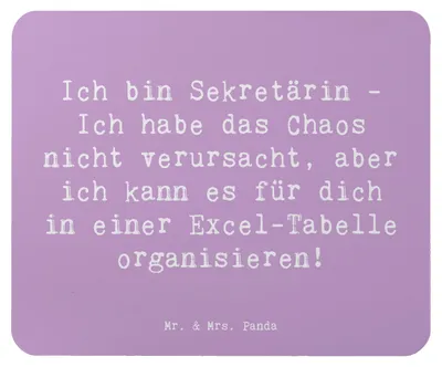 Produktbild von Mr. & Mrs. Panda Mousepad Spruch Sekretärin Ordnung - Lavendeltraum - Geschenk, Berufsgestaltung, pc mauspad, Organisationsprofi, Berufspassion, mousematte, Berufsleben