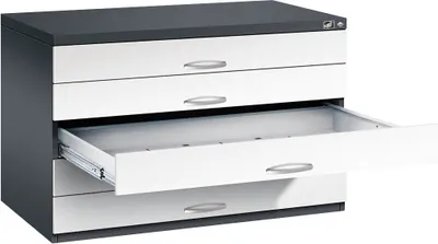 Produktbild von CP 7100 Planschrank schwarzgrau, verkehrsweiß 5 Schubladen 110,0 x 76,5 x 76,0 cm
