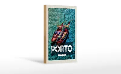 Produktbild von Holzschild Reise 12x18 cm Porto Portugal Poster Meer Boote Dekoration