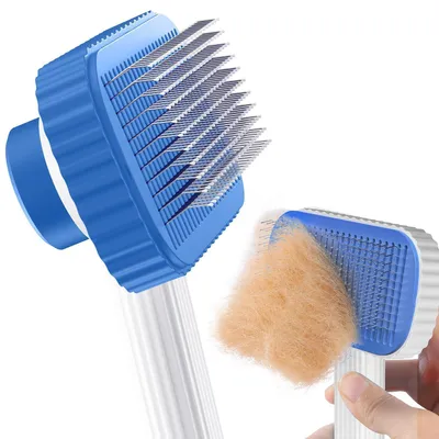 Produktbild von Hundebürste Katzenbürste für Langhaar und Kurzhaar | Selbstreinigende Fellbürste mit Ein-Knopf-Funktion | Himmelfarben