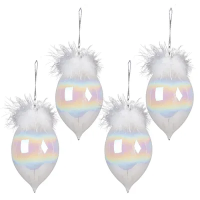 Imagen del producto de Juego de 4 adornos navideños esféricos de vidrio, marca Clayre & Eef, color blanco, diámetro de 8 cm
