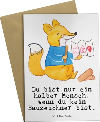 Produktbild von Mr. & Mrs. Panda Beileidskarte Bauzeichner Herz - Weiß - Geschenk, Grußkarten, Klappkarte, hochzeitskarten, weihnachtskarten, osterkarten, einladungskarten