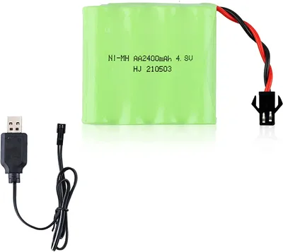 Image de Batterie rechargeable Ni-Mh 4.8V 2400mAh pour voiture télécommandée | Câble USB inclus | Autonomie prolongée, charge rapide | Convient pour RC