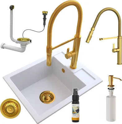 Obrázek produktu pro Granitan | Žulový dřez – BEST – 1 vanička – s baterií – se sifonem – vestavný dřez – bílý – 50 x 40 cm