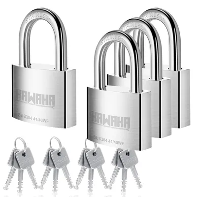 Immagine prodotto di Lucchetto di sicurezza alta resistenza, acciaio inossidabile, 40 mm, con stessa chiave, confezione da 4 pezzi