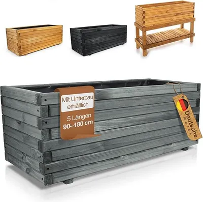 Produktbild von Pflanzkübel groß außen & innen mit Vlies · Pflanzkasten rechteckig in 10 Größen · 120 cm lang anthrazit · Hochbeet Holz für Garten, Balkon & Terrasse · Blumenkasten XXL