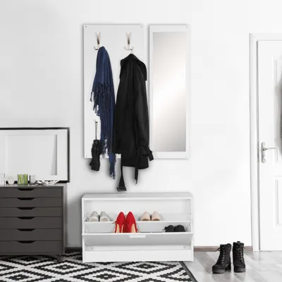Produktbild von Garderobe Flurgarderobe Paneel Wandgarderobe Spiegel Komplett Set Kompakt Flur