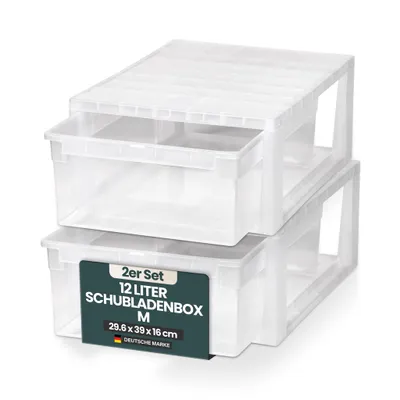 Produktbild von Set: 2 x Schubladenboxen Größe M mit Nutzvolumen 12 Liter pro Box, Maße pro Box: 29,6x39x16 cm