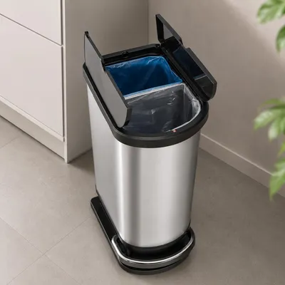 Zdjęcie produktu dla Rotho 11665, 50 l, Prostokątny, Polipropylen (PP), Metaliczny, Srebrny, Pedał, 440 mm, productTiles.product.images.aiGenerated