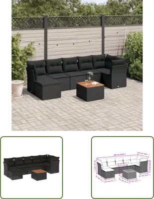 Produktbild von The Living Store 8-tlg. Garten-Sofagarnitur mit Kissen Schwarz Poly Rattan