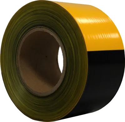 Produktbild von DULA Absperrband in Spenderbox 75 mm x 500 m – Schwarz-Gelb kariert – Markierungsband – Polypropylen