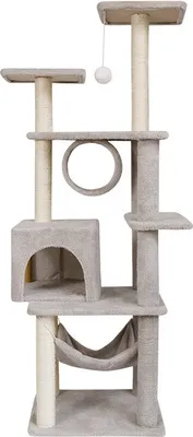Produktbild von Katzenbaum | Kratzbaum | mit Höhle | 7 Ebenen | Spielmöglichkeit | Aussichtskörbchen | Hängematte | Grau | 155 cm Hoch