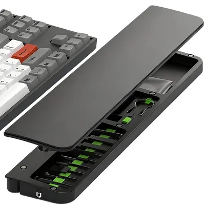 Produktbild von 36 cm Tastatur-Handgelenkauflage mit Reinigungswerkzeug-Set, Handballenauflage aus ABS und Leder für 85% mechanische Tastatur, rutschfeste Handfläche
