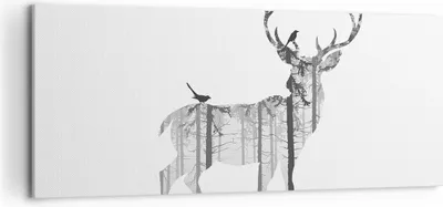 Produktbild von Bild auf Leinwand - Leinwandbild - Hirsch Herbst Wald Illustration - 120x50cm - Wand Bild - Wanddeko - Leinwanddruck - Bilder - Kunstdruck - Leinwand bilder - Wandkunst - AB120x50-3159