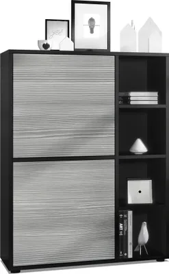 Produktbild von Vladon Highboard Schrank Anrichte Cuba mit 8 Fächern, Germany, Korpus in Schwarz matt / Fronten in Avola-Anthrazit