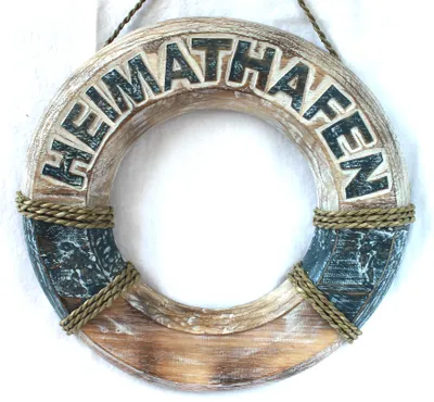 Produktbild von Deko Rettungsring aus Holz 39 cm Blau-Braun Heimathafen Handarbeit