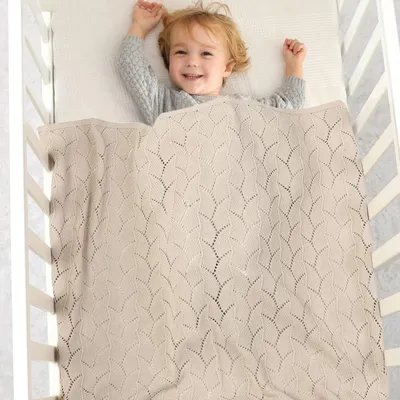 Produktbild von Babydecke aus 100% Baumwolle, weich gestrickt, für Neugeborene, 100x80cm, Beige