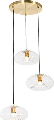 Zdjęcie produktu dla QAZQA – Art Deco Lampa wisząca w stylu art deco I Lampa wisząca I Lampa wisząca złota I Mosiądz ze szkłem okrągła 3-punktowa – Ayesha I Salon I Sypialnia – Okrągła – Pasuje do żarówek LED E27
